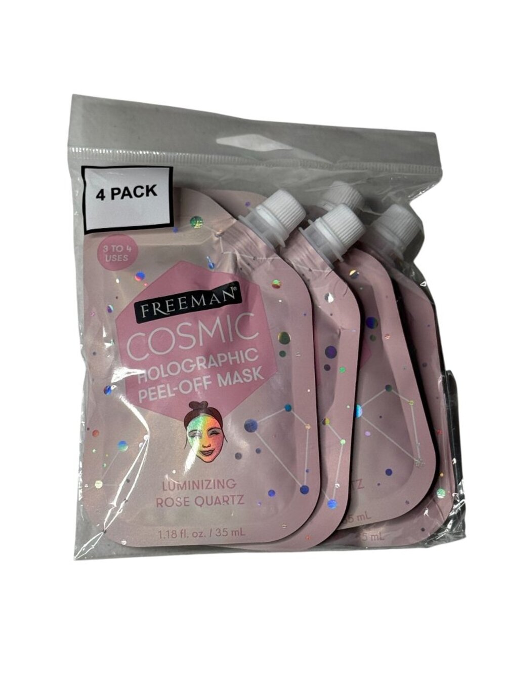 Freeman Peel Off Mask 4 Pack Holographic Rose Quartz Brightening Skin
